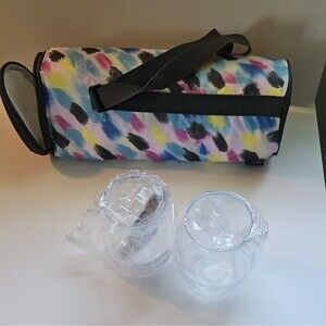 DSW Insulated 2-Bottle Wine Carrier Bag Brushstroke Multicolor Strap Zip‎